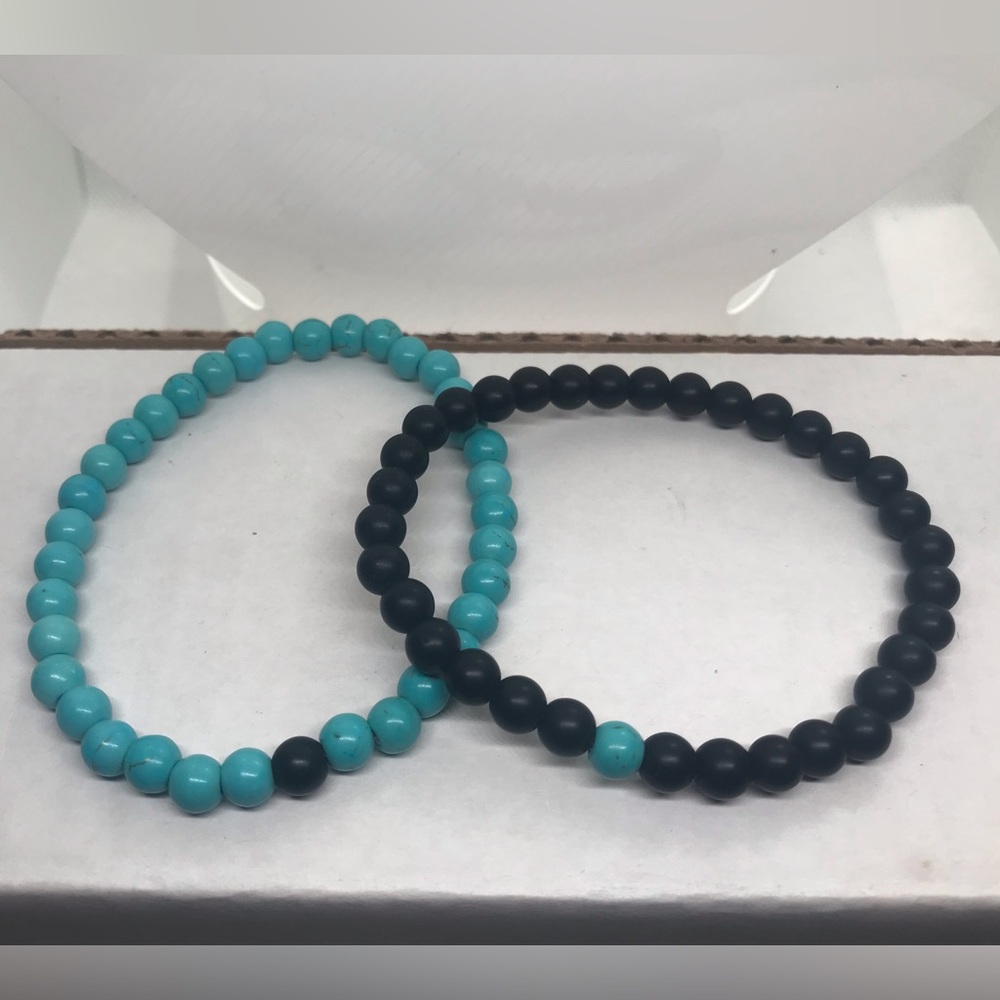 Natural Stone Bracelets. Teal And Black